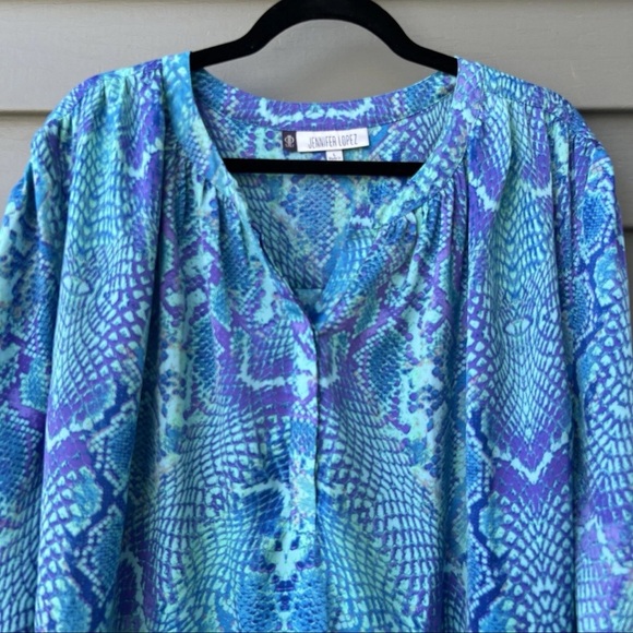 Jennifer Lopez Snake Print Dolman Sleeve Top Blue Green Flowy Women’s Size L - Picture 3 of 14